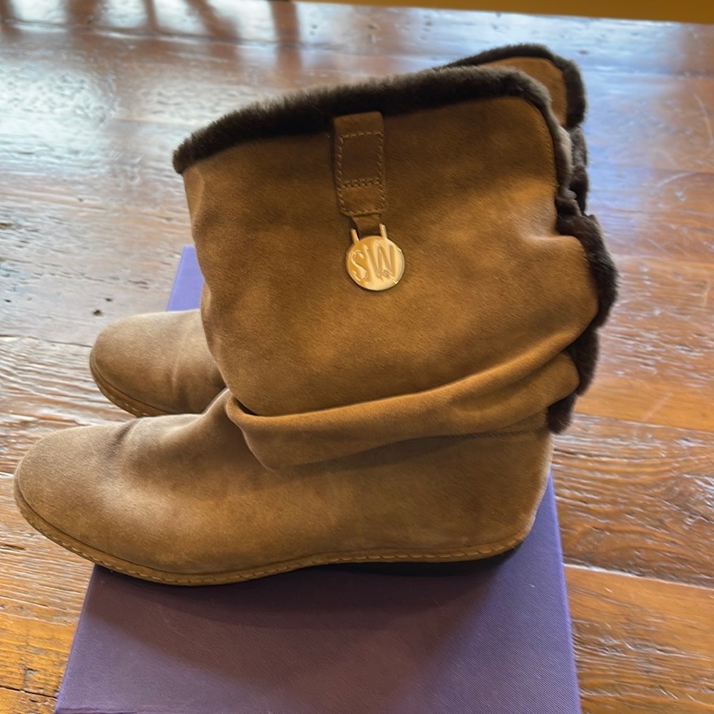 Stuart Weitzman Suede And Shearling Booties Size 7 - image 1